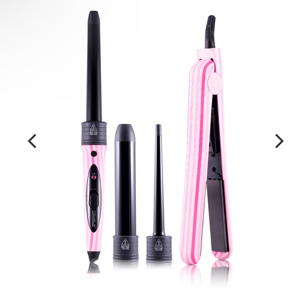 Royale USA Flat Iron/Curling Wand Duet Set - Pink Stripes